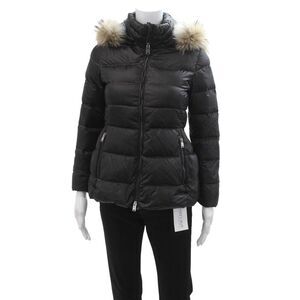 Add Girls Hood Long Sleeves Full Zip Puffer Coat Black Size XS